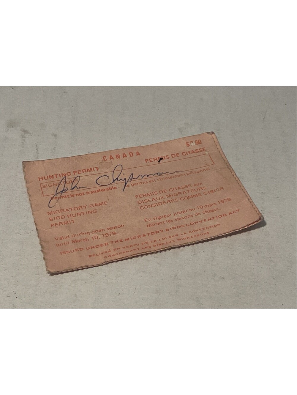 1978 Canadian Hunting Permit Canada Newfoundland Migratory Game Bird 1979